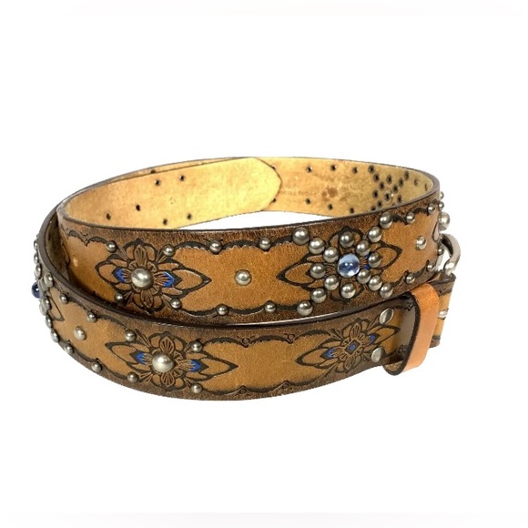 American Eagle Outfitters Accessories - American Eagle Outfitters Leather Brown Belt with Stud & Blue Crystal